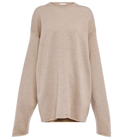 Shop The Row Naso Wool, Silk And Cashmere-blend Sweater In Beige Melange /dark Gold