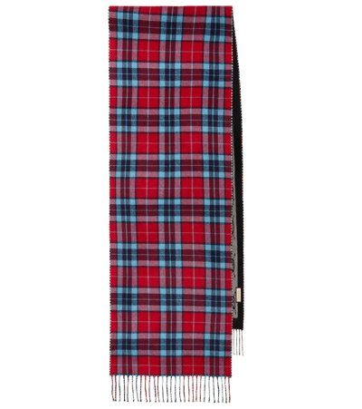 Shop Gucci Checked Wool Scarf In Flame/sky Blue
