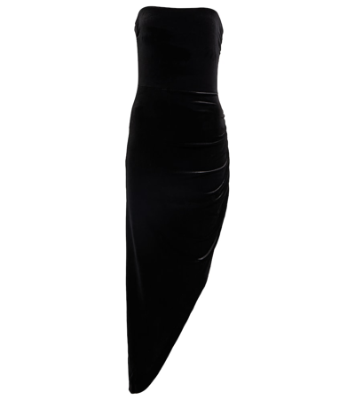 Shop Norma Kamali Strapless Asymmetrical Midi Dress In Black
