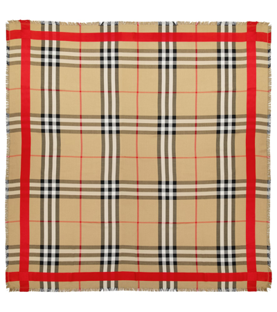 Shop Burberry Vintage Check Silk And Wool Scarf In Archive Beige