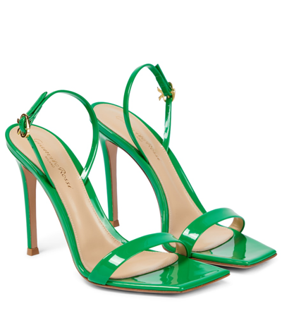 Shop Gianvito Rossi Ribbon 105 Patent Leather Sandals In Green