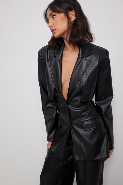 Angelica Blick X Na-kd Cut Out Fitted Waist Pu Blazer Black