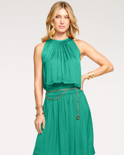 Shop Ramy Brook Shiny Audrey Midi Dress In Jewel Green