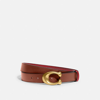 Shop Coach Sculpted C Buckle Cut To Size Reversible Belt, 32mm In Color<lsn_delimiter>brass/red/1941 Saddle