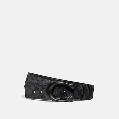 Shop Coach Sculpted C Buckle Cut To Size Reversible Belt, 40mm In Black/charcoal