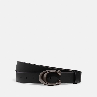 Shop Coach Sculpted C Buckle Cut To Size Reversible Belt, 32mm In Pewter/black
