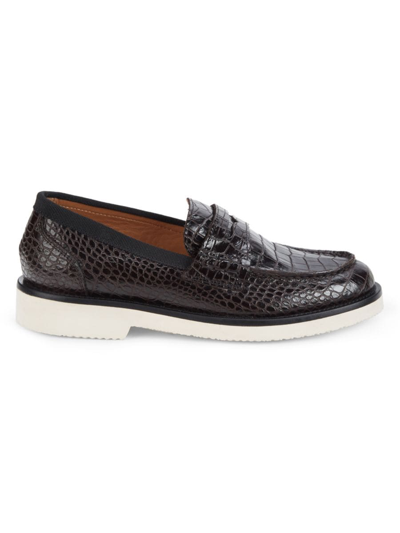 Shop Aquatalia Women's Karissa Croc Embossed Leather Penny Loafers In Midnight Brown