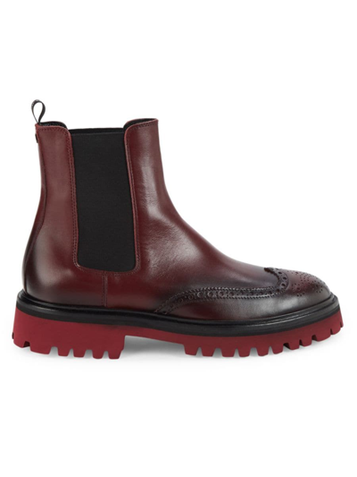 Shop Ungaro Men's Wingtip Leather Chelsea Lug Boots In Burgundy