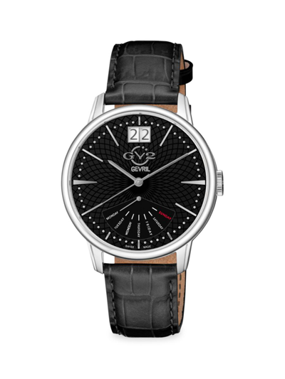 Shop Gv2 Men's Rovescio 42mm Stainless Steel & Leather Strap Watch In Black