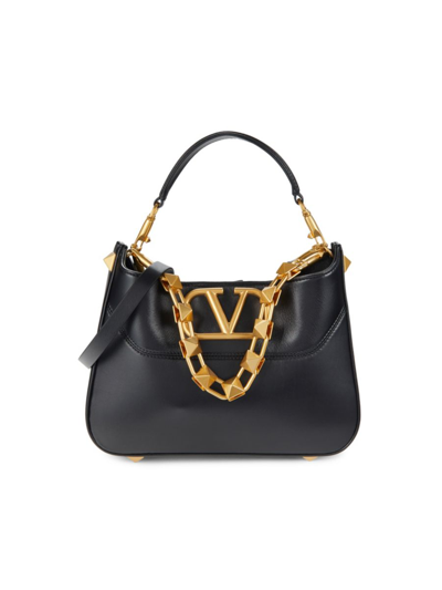 Shop Valentino Women's Logo Leather Hobo Bag In Black