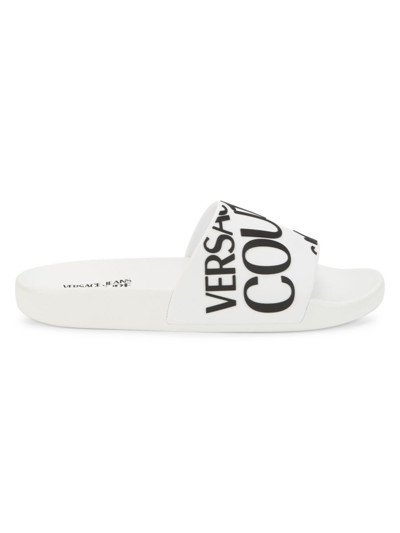 Shop Versace Jeans Couture Men's Logo Slides In Ivory