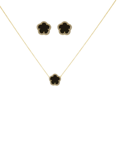 Shop Jan-kou Women's Flower 2-piece 14k Goldplated & Cubic Zirconia Necklace & Earrings Set In Yellow Black