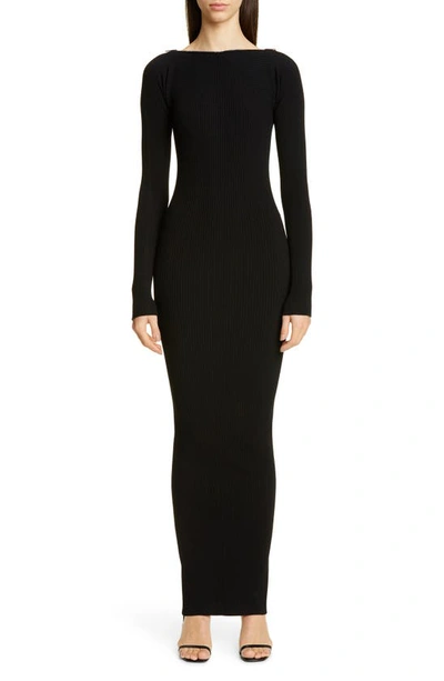 Shop Alexander Wang Zipper Neck Long Sleeve Ribbed Maxi Sweater Dress In Black