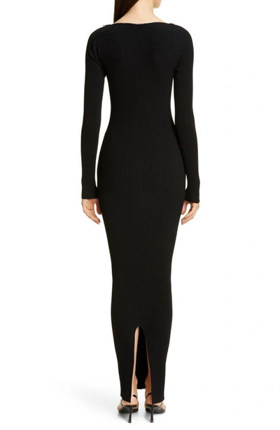 Shop Alexander Wang Zipper Neck Long Sleeve Ribbed Maxi Sweater Dress In Black