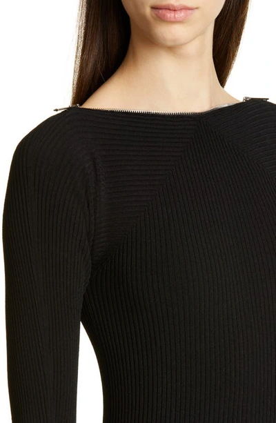 Shop Alexander Wang Zipper Neck Long Sleeve Ribbed Maxi Sweater Dress In Black