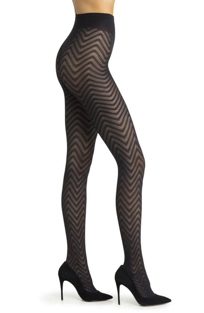 Shop Oroblu Chevron Knit Tights In Black