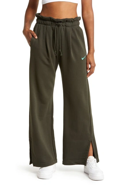 Shop Nike Sportswear Everyday Modern High Waist Fleece Open Hem Sweatpants In Sequoia/ Light Menta