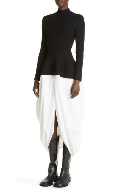 Shop Proenza Schouler Sculpted Mixed Media Long Sleeve Tulip Dress In Black/ White Multi