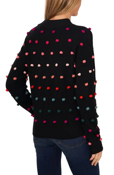 Shop Cece Rainbow Pompom Mock Neck Sweater In Rich Black