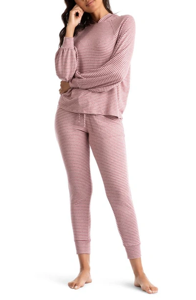 Shop Midnight Bakery Juno Stripe Hooded Top & Joggers Lounge Set In Pink Wine