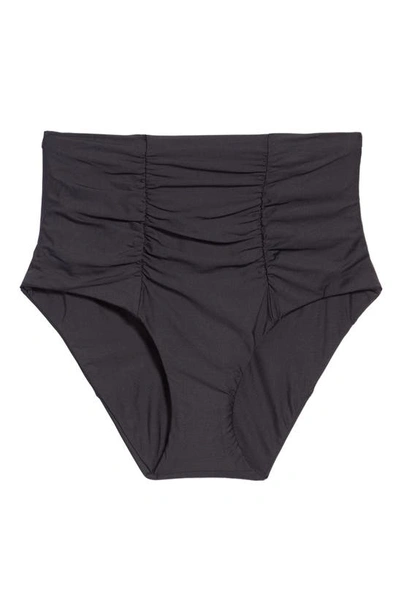 Shop Becca Color Code Ruched High Waist Bikini Bottoms In Black