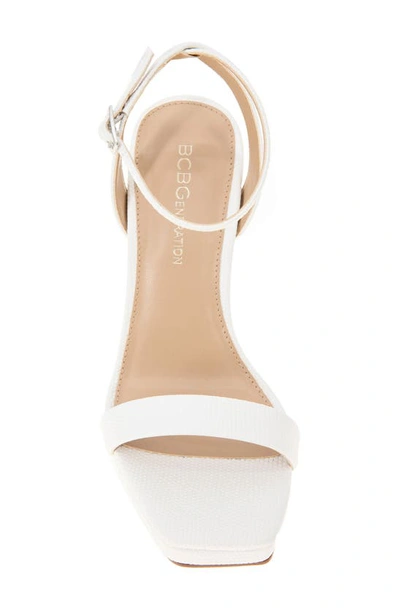 Shop Bcbgeneration Caroline Ankle Strap Platform Sandal In Bright White Lizard
