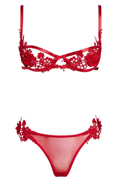 Oh La La Cheri Women's Open Cup Lace Embroidery 2pc Lingerie Set In Red