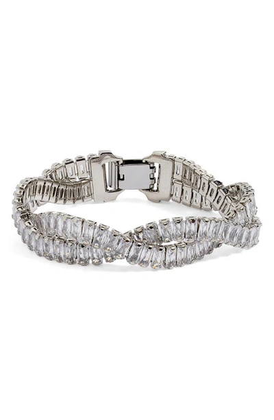 Nordstrom Baguette Cubic Zirconia Twisted Bracelet In Clear- Rhodium