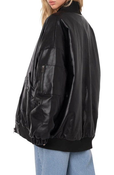 Shop Edikted Oversize Faux Leather Bomber Jacket In Black