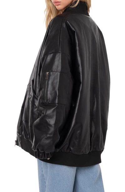 Edikted Oversize Faux Leather Bomber Jacket In Black
