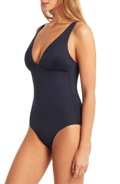 Shop Sea Level Essentials Longline One-piece Swimsuit In Night Sky