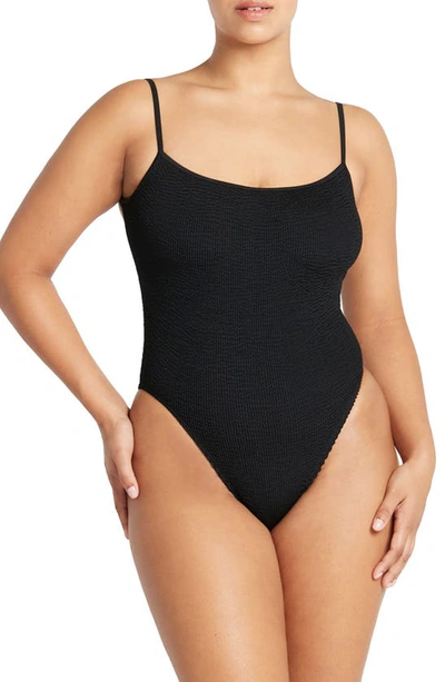 Shop Bound By Bond-eye Bond-eye Low Palace Textured Open Back One-piece Swimsuit In Black