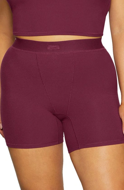 Shop Skims Soft Lounge Boxers In Wine