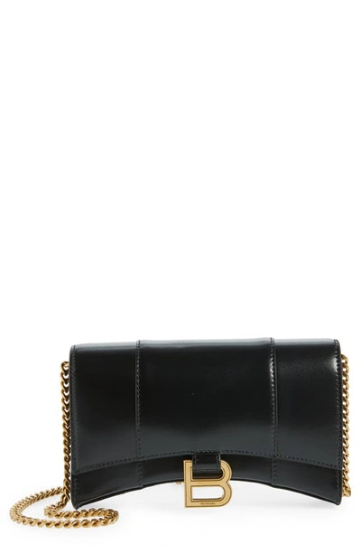 Hourglass Croc Effect Leather Wallet On Chain in Silver - Balenciaga