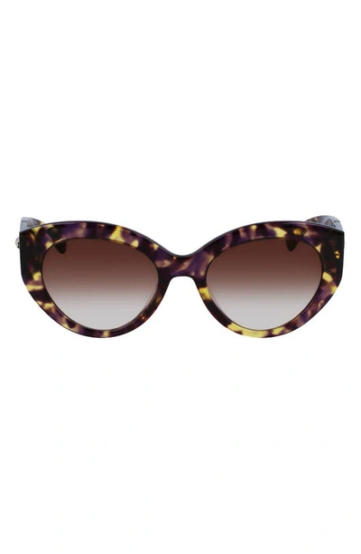 Shop Longchamp Roseau 54mm Gradient Cat Eye Sunglasses In Tokyo Purple Havana