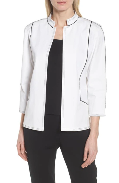 Shop Ming Wang Mandarin Collar Stitch Trim Jacket In White/ Black