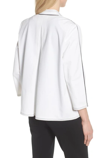 Shop Ming Wang Mandarin Collar Stitch Trim Jacket In White/ Black