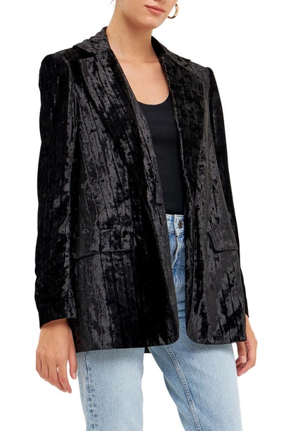 Endless Rose Pleated Velvet Blazer In Black