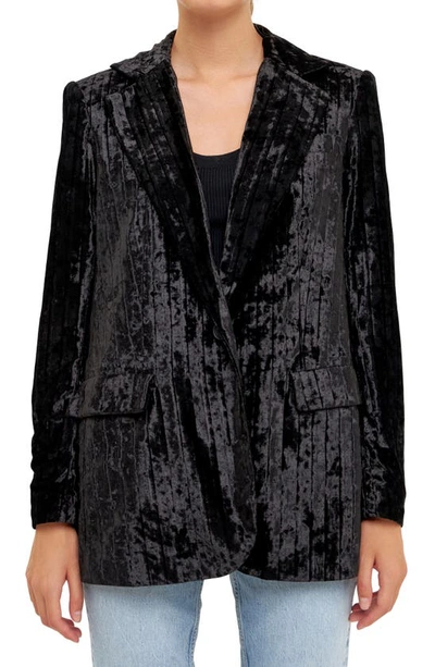 Endless Rose Pleated Velvet Blazer In Black