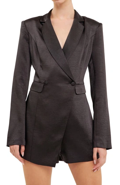 Endless Rose Satin Blazer Romper In Black
