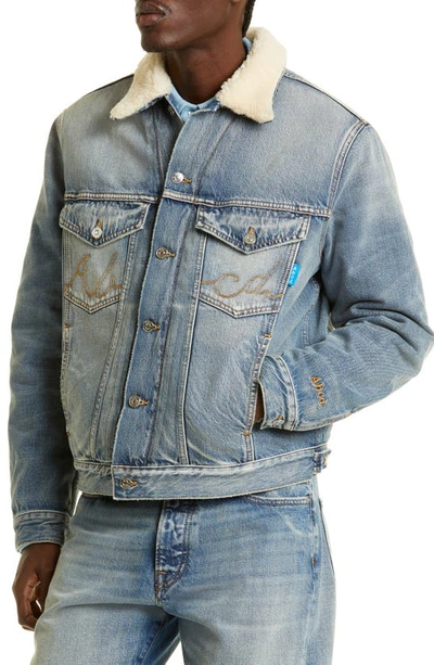 Shop Advisory Board Crystals Faux Shearling Lined Denim Jacket In Super Vintage Blue