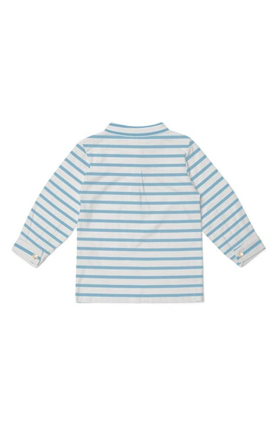Shop Dotty Dungarees Kids' Maxi Stripe Long Sleeve Cotton Henley T-shirt In Blue