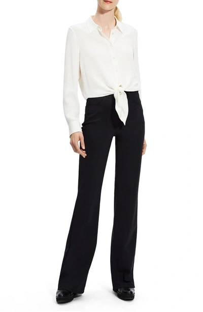 Theory Long Sleeve Button-up Tie Waist Silk Blouse In Ivory - C05