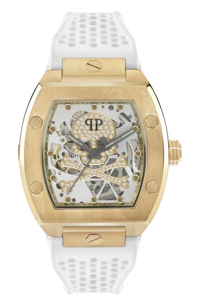 Shop Philipp Plein The $keleton Silicone Strap Watch, 44mm In Ip Yellow Gold