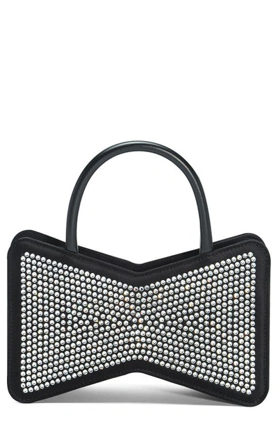 Shop Mach & Mach Bow Crystal Embellished Satin Top Handle Bag In Black
