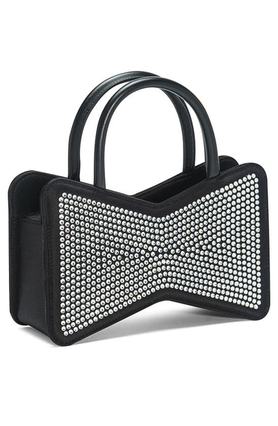 Shop Mach & Mach Bow Crystal Embellished Satin Top Handle Bag In Black