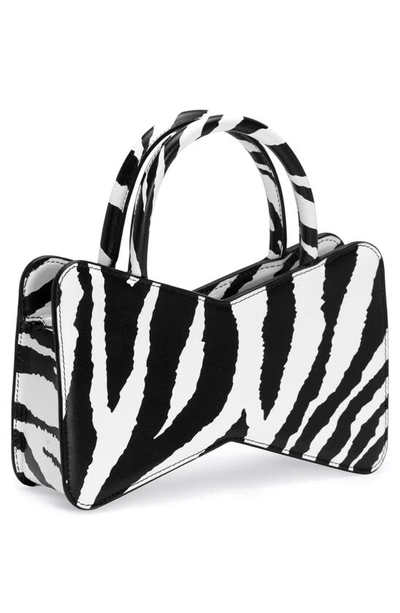 Shop Mach & Mach Bow Zebra Stripe Leather Top Handle Bag In White