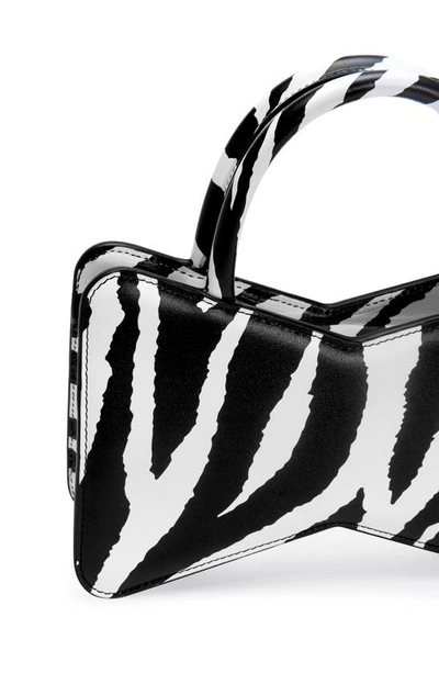 Shop Mach & Mach Bow Zebra Stripe Leather Top Handle Bag In White