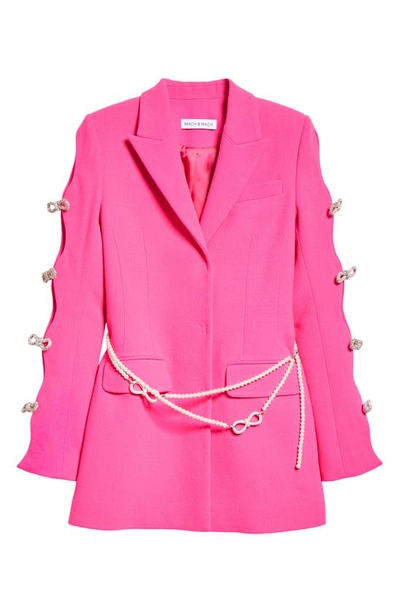 Shop Mach & Mach Embellished Bow Detail Wool Blazer Dress In Hot Pink