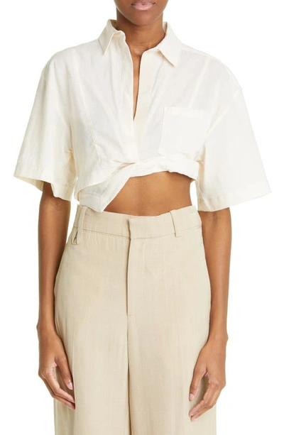 Shop Jacquemus La Chemise Capri Twist Cotton Shirt In Off-white
